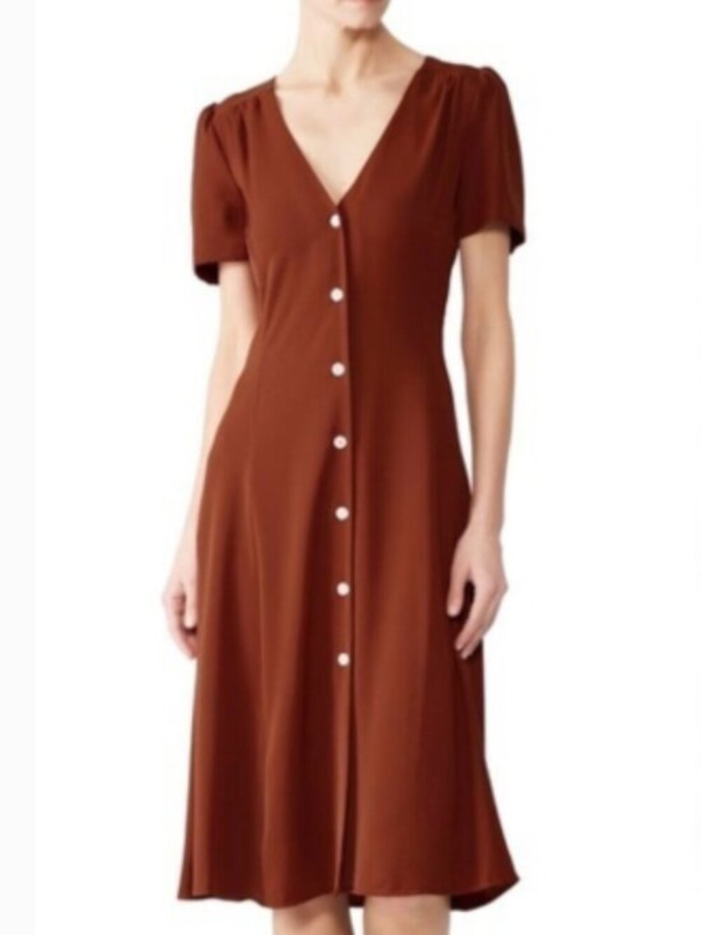 Amanda Uprichard Short Sleeve Button-Front Midi Dress in Rust Size Pequeño/Small